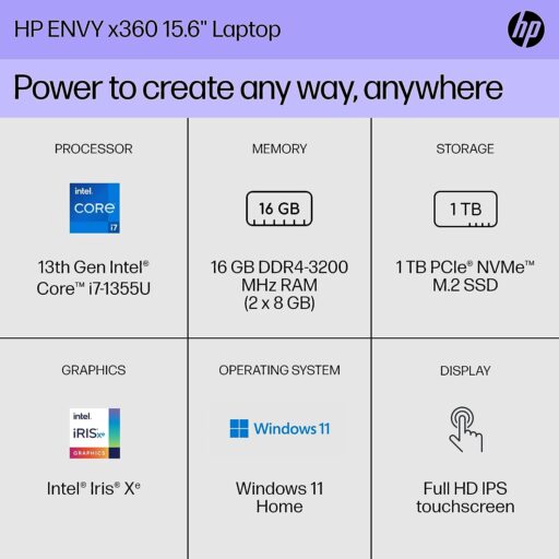 لپ تاپ اچ پی HP Envy X360 i7 1355u 16GB 1TB iris xe